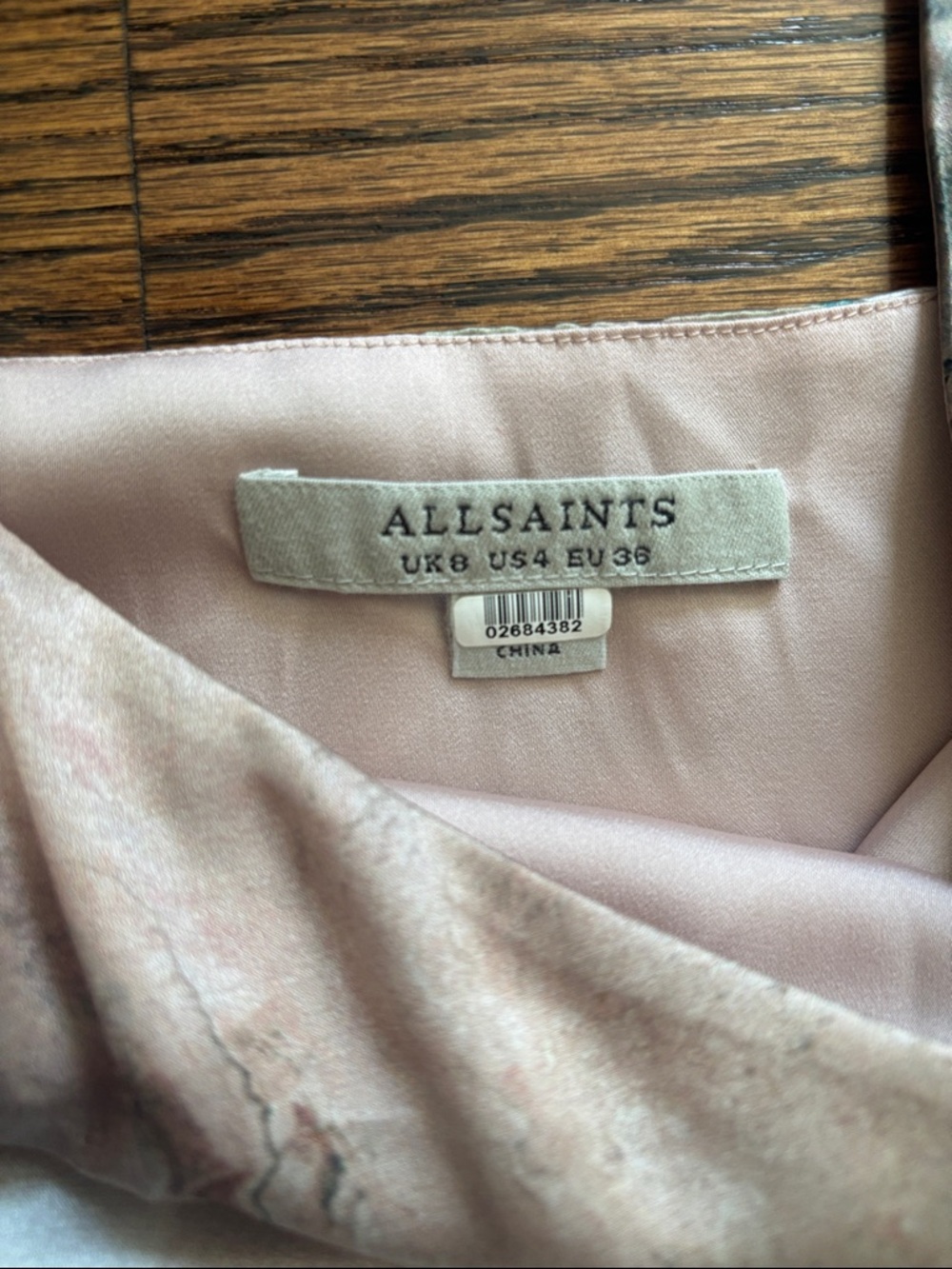 All Saints size 4 silk Slip Dress in Blush with Abstract Mint Accents - Picture 3 of 6